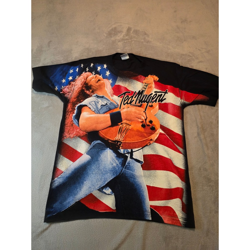 Vintage Ted Nugent T-Shirt Mens Large Black One Nation Under Ted Rock 2000